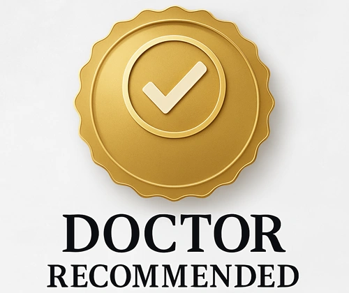 Gold badge with a white check mark and the words “Doctor Recommended,” highlighting that Illusions by Ink Studio is trusted by medical professionals for scar camouflage tattooing.